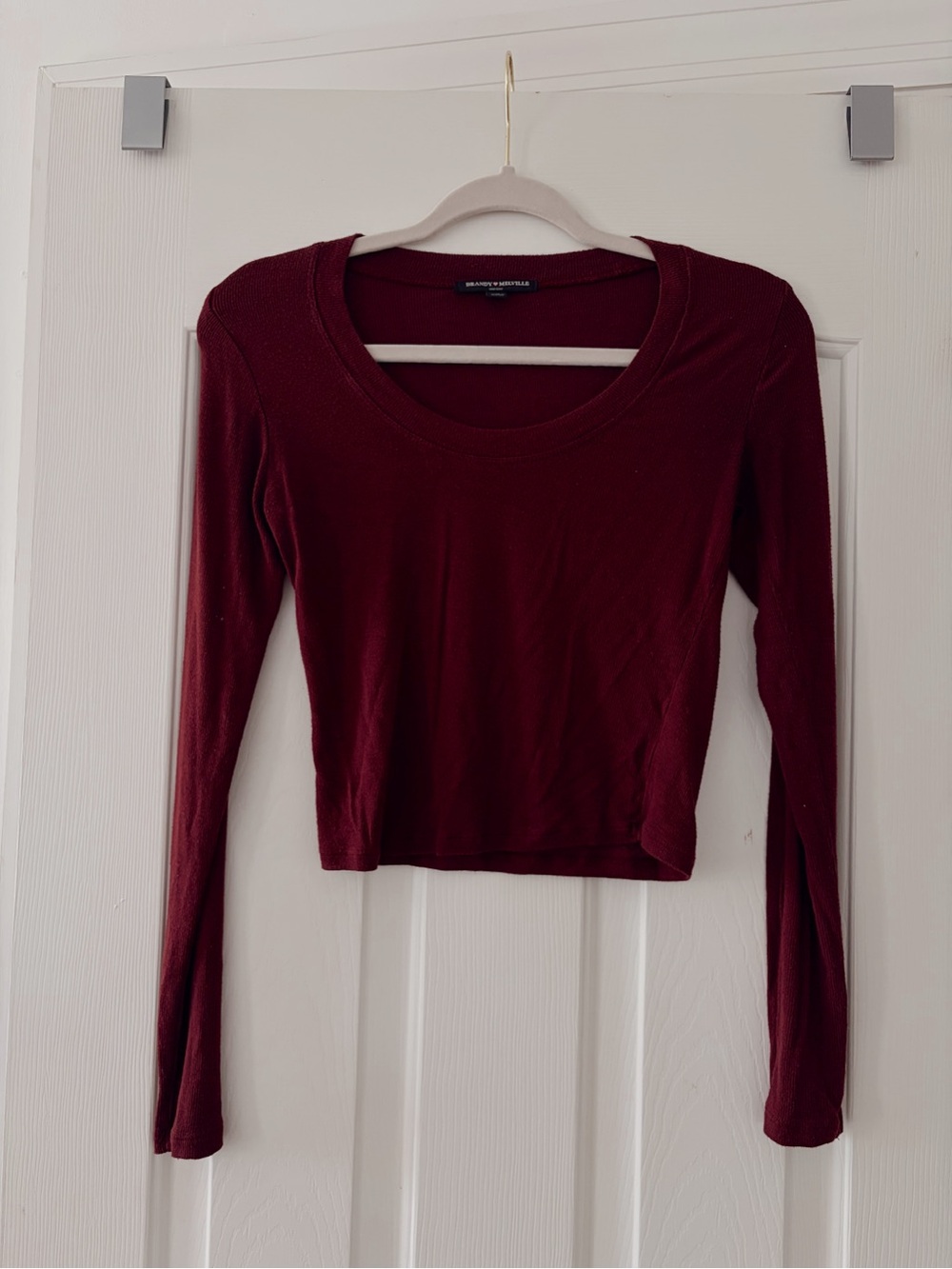 Brandy Melville Long-Sleeve Ribbed Scoop Neck - Burgundy